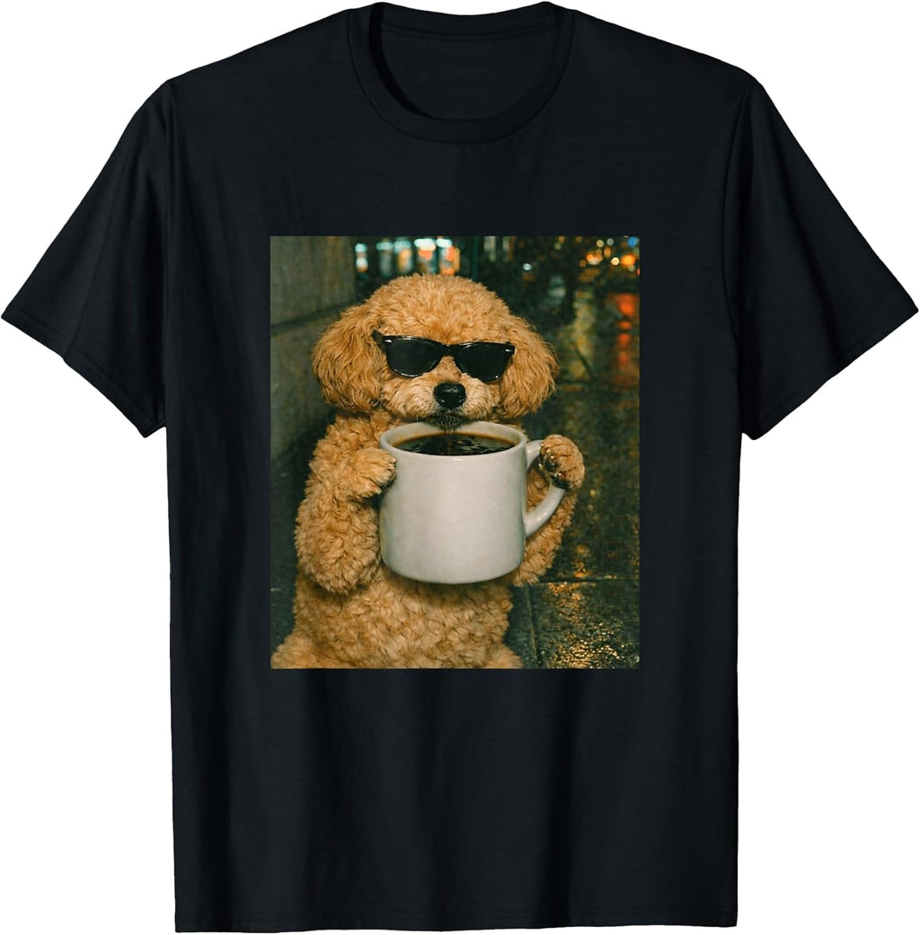 Funny Toy Poodle Drinking Coffee
