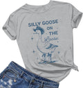 Silly Goose Shirt for Women Cute Silly Goose On The Loose Letter Printed Tees Vintage Short Sleeve Tops