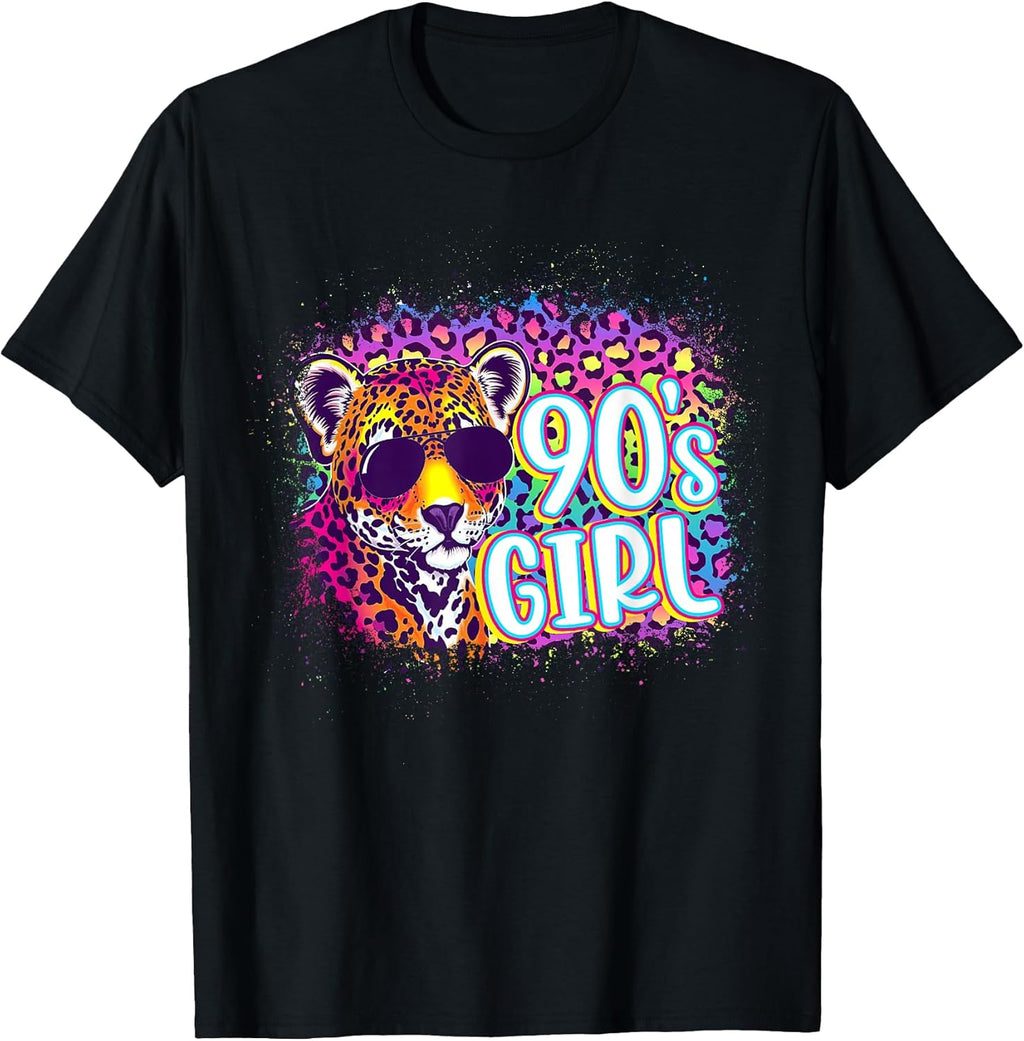 90s Girls Birthday Party Rainbow Leopard Print 1990s Women T-Shirt