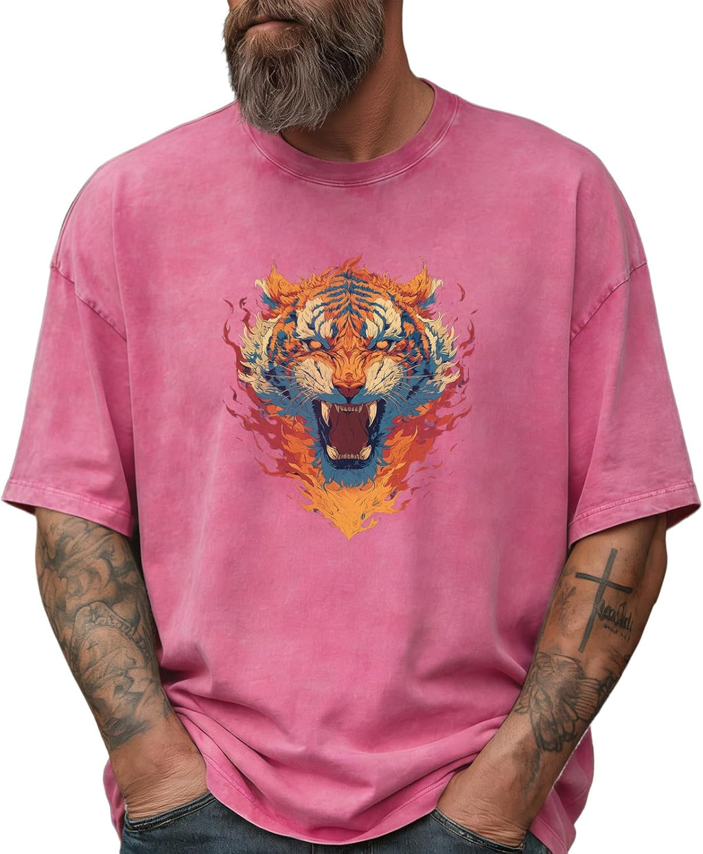 Street Graphic Shirts for Men Solid 100% Cotton Acid Washed Mens Oversized Summer Gym Apparel