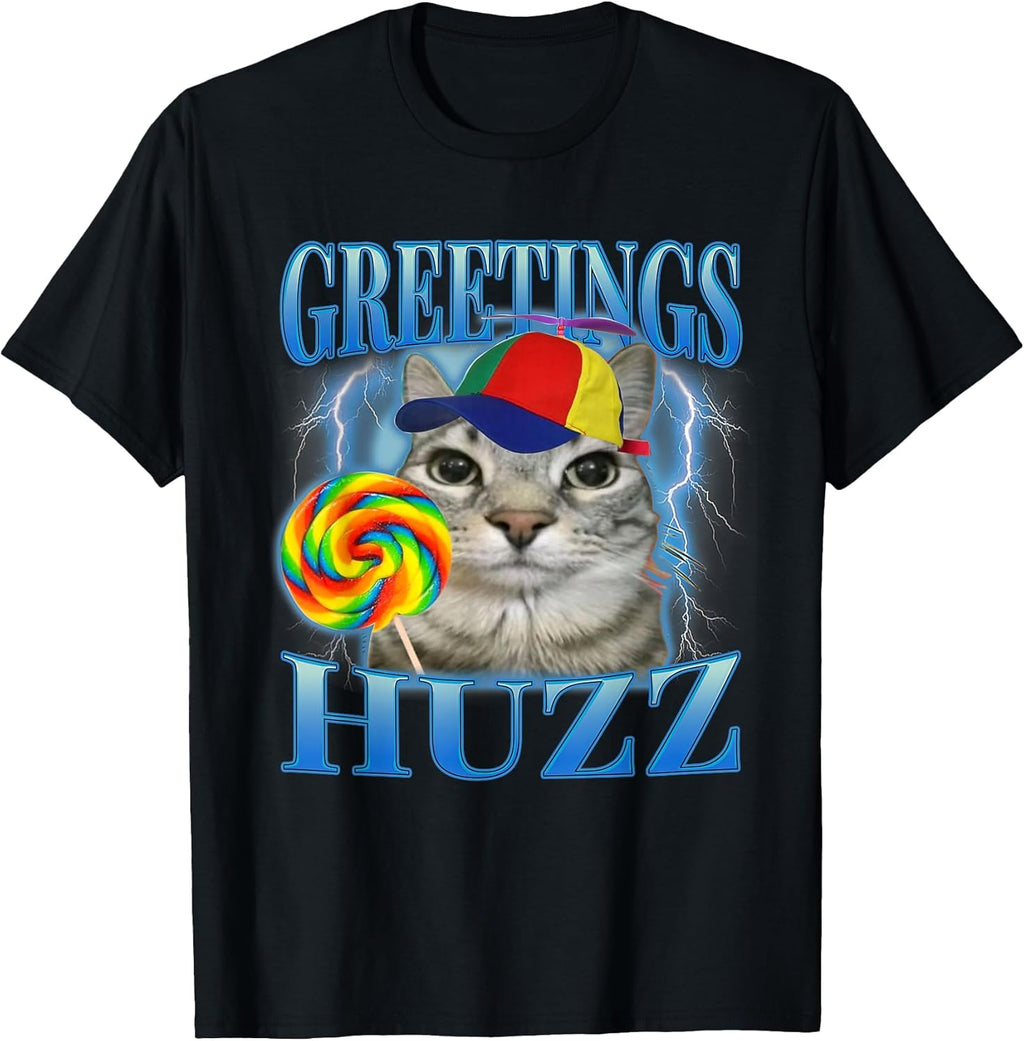 Lollipop Cat Meme Greetings Huzz Funny Silly Cats Humor T-Shirt