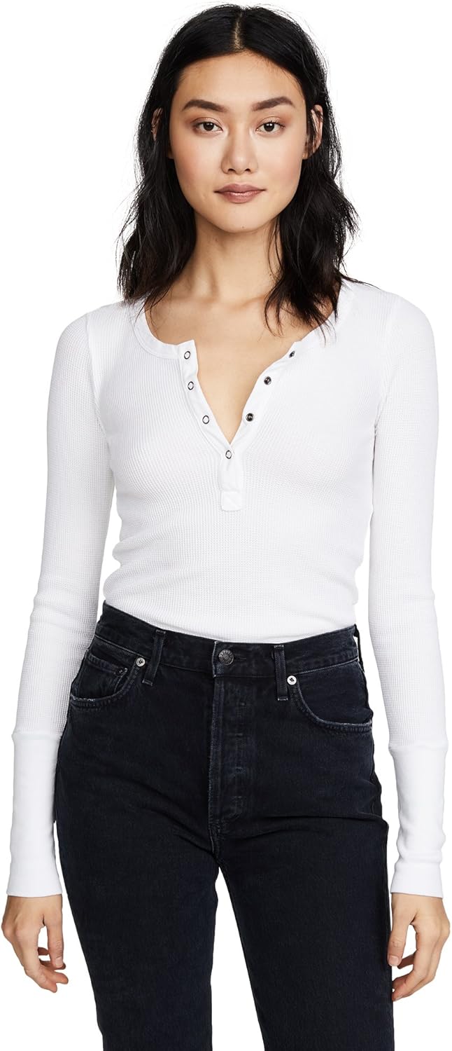 Women's Thermal Forever Long Sleeve Henley Top, White, XX-Small