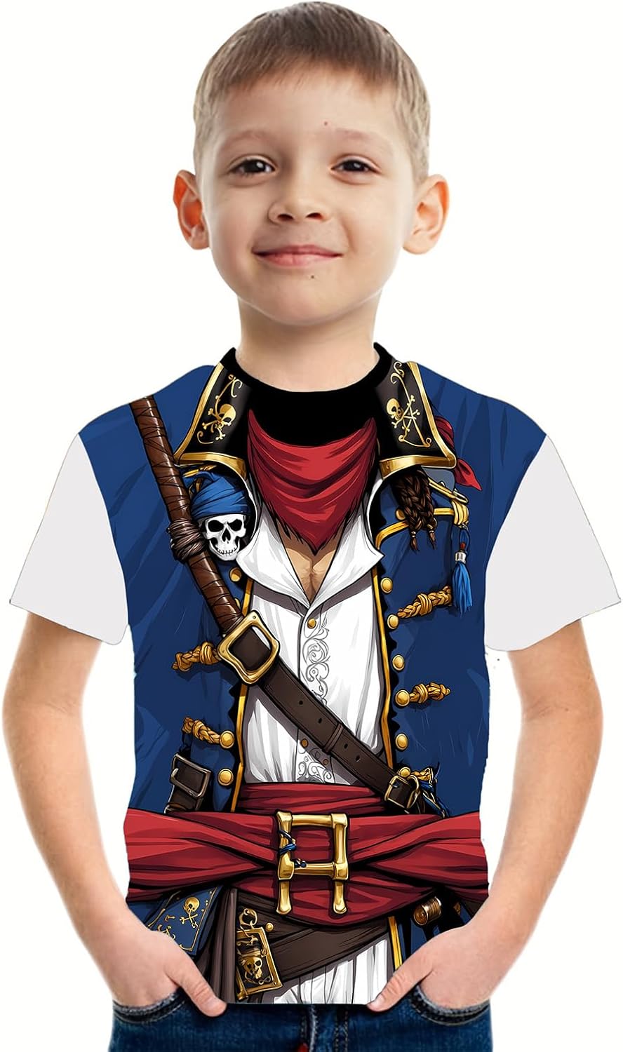 Anime Pirate Captain Boys T-Shirt Funny Knight Tee Crewneck Short Sleeve Loose Fashion Kids Top