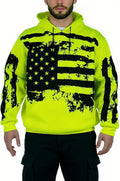 Graphic Hoodie for Men High Vis Pullover USA Flag Vintage Construction Work Fleece Sweatshirt with Pocket