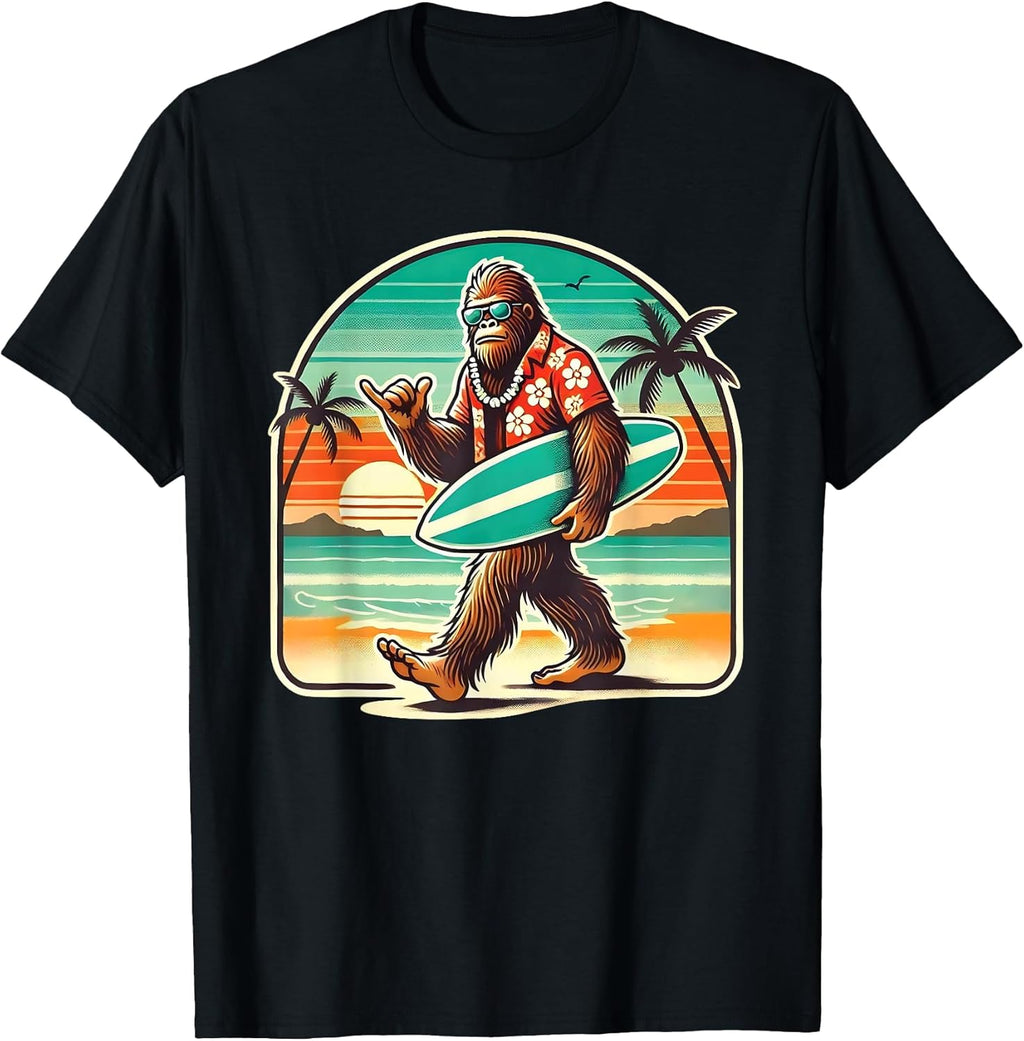 Funny Bigfoot Aloha Hawaiian Surfing Tropical Beach Surfer T-Shirt