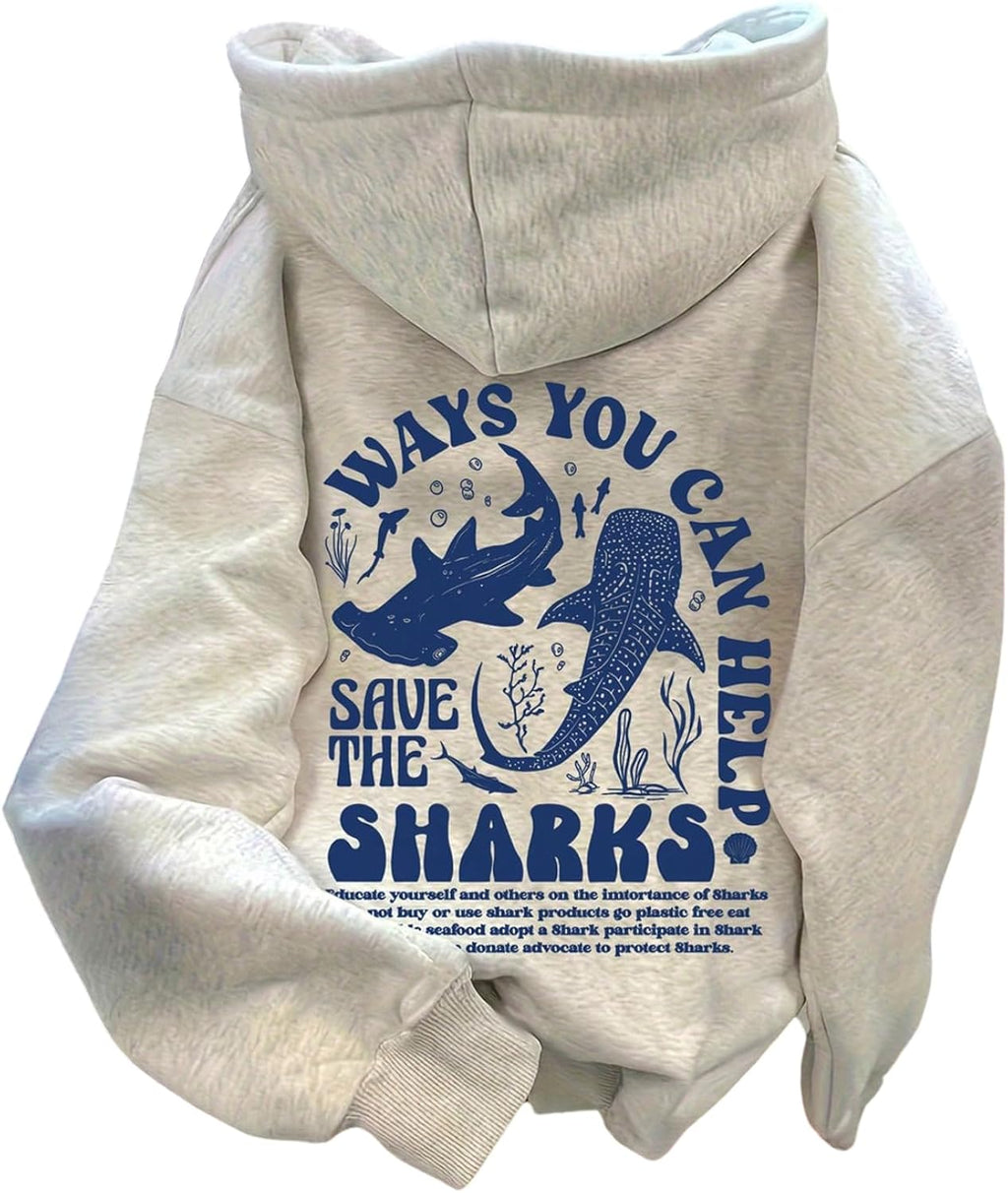 Women's Whale Shark Hoodie Graphic Oversized Ocean Beach Hoodie Sweatshirt Pullover