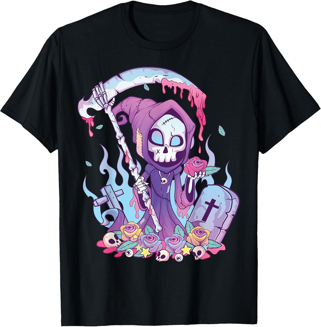 Pastel Goth Creepy Death Grim Reaper Kawaii Occult Menhera T-Shirt Small