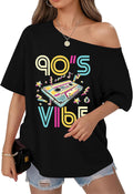 80s Shirts for Women Oversized Retro Off The Shoulder Top Disco 80s 90s Theme Party Outfit
