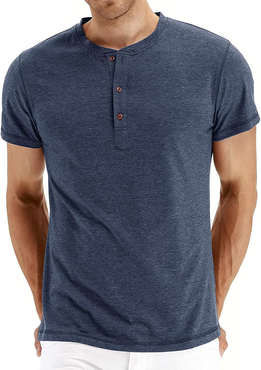 Mens Henley Short Sleeve T-Shirt Cotton Casual Shirt