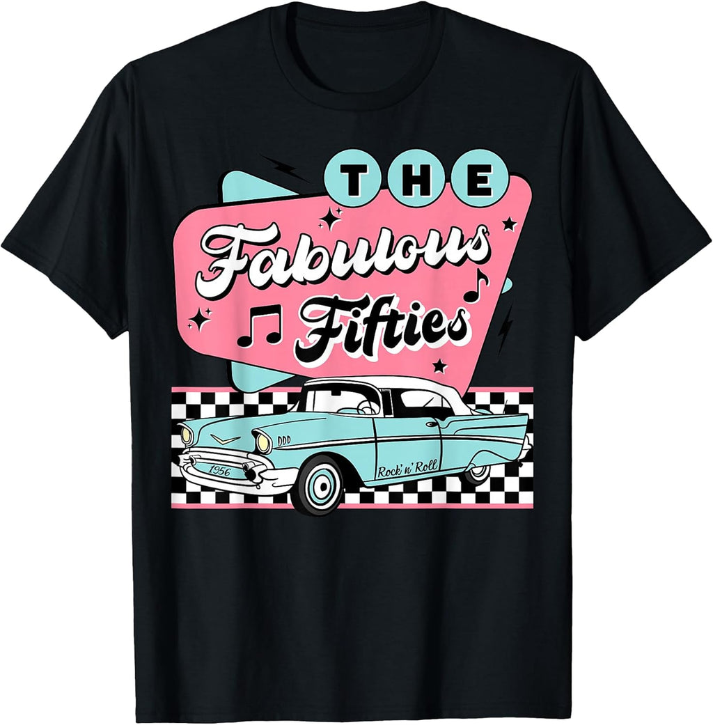 The Fifties 1950s Car Music Checkerboard Rockabilly Sock Hop T-Shirt