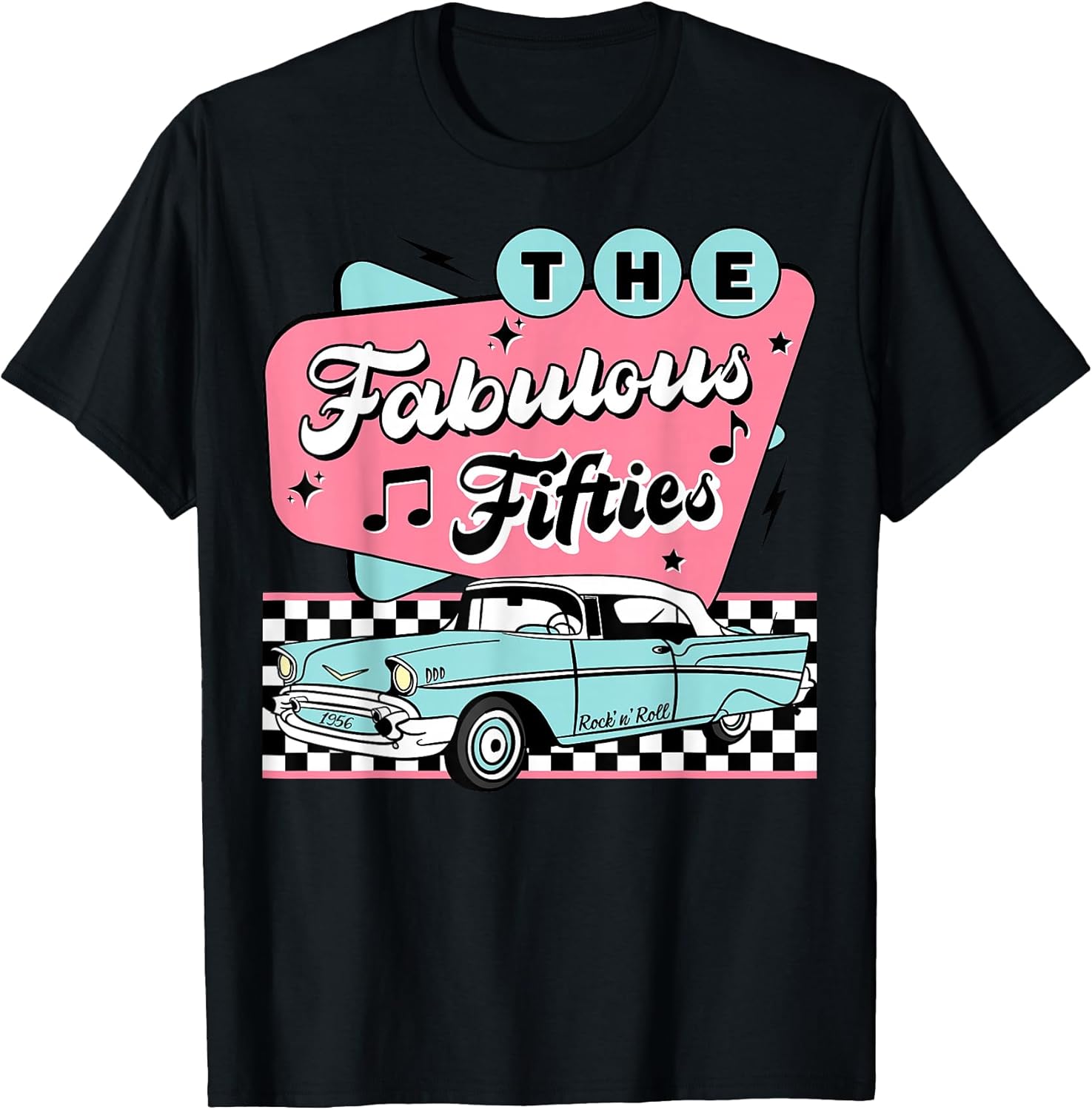 The Fifties 1950s Car Music Checkerboard Rockabilly Sock Hop T-Shirt