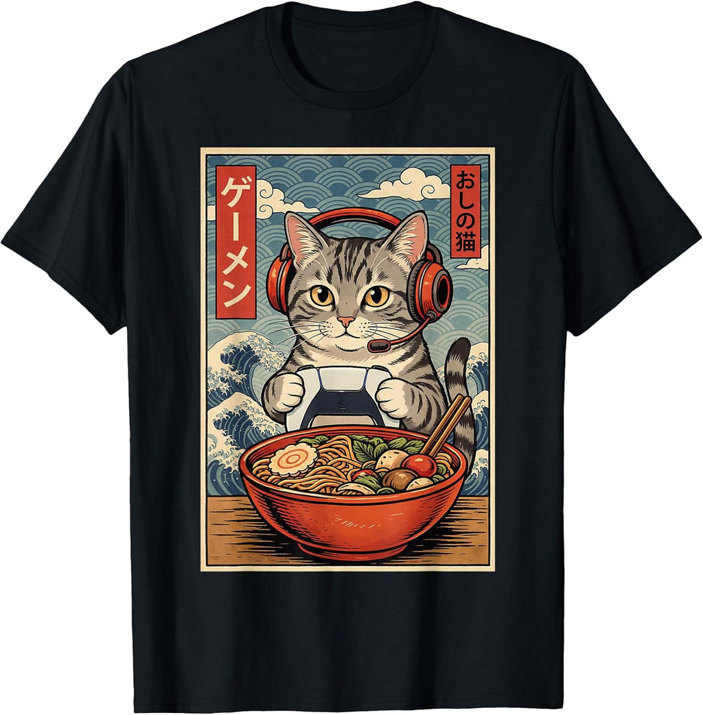 Cute Kawaii Gamer Cat Funny Ramen Retro Japanese
