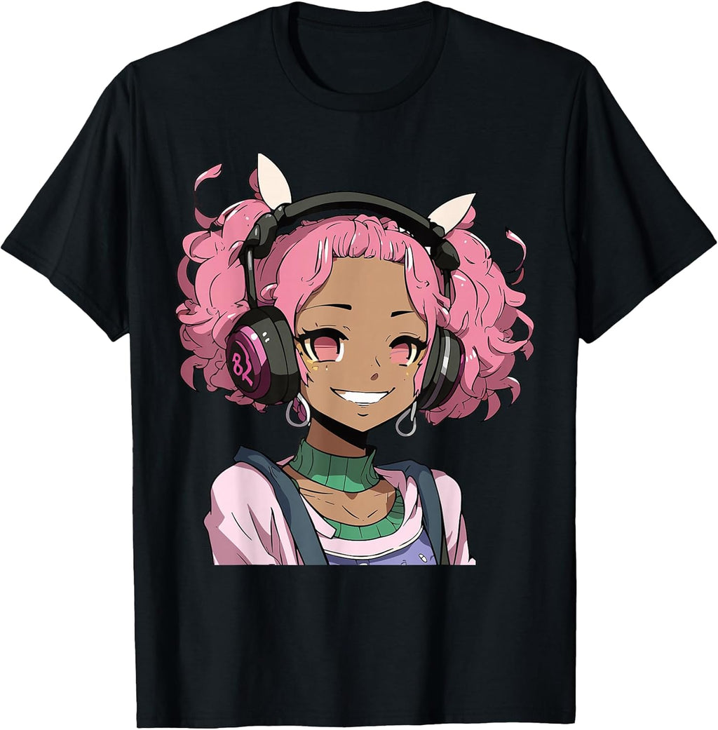 Anime and Music Black Girl Anime Merch Afro African American T-Shirt