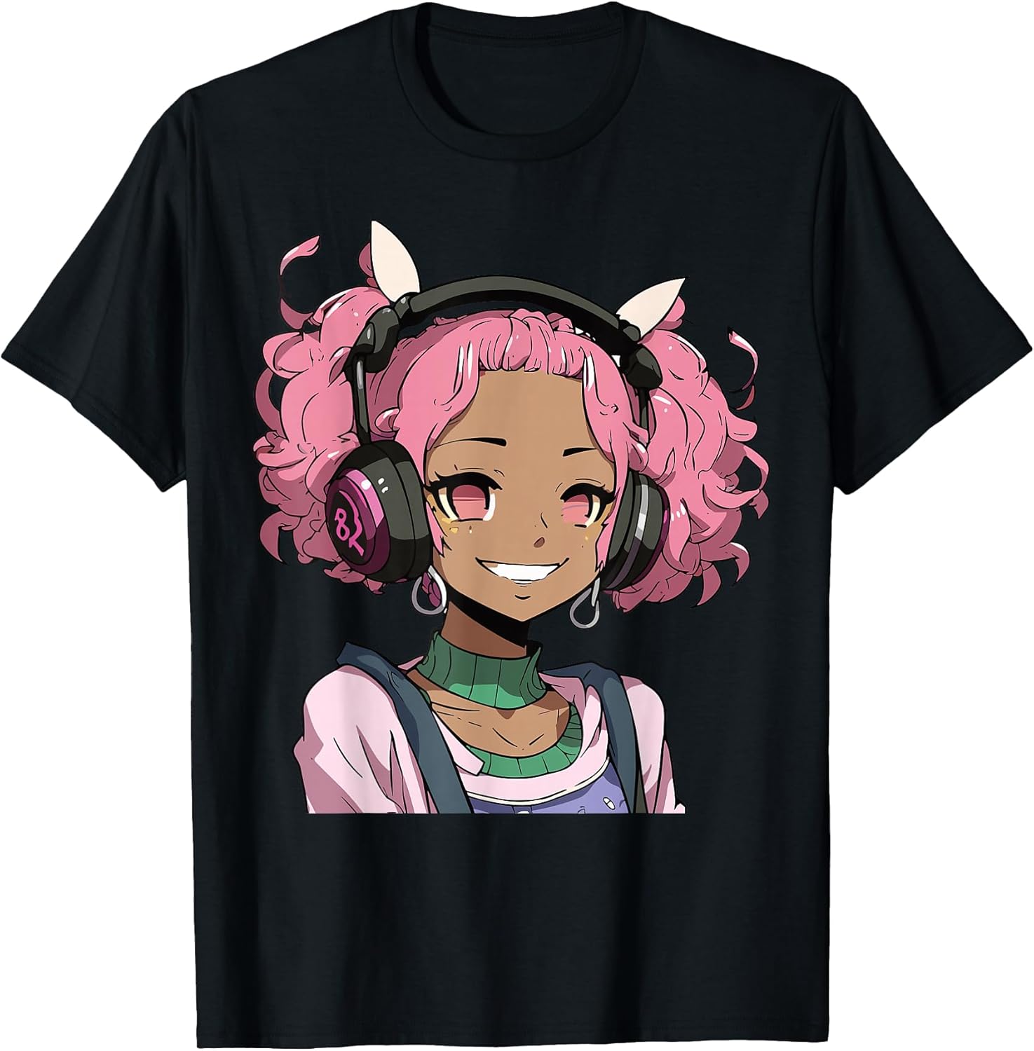 Anime and Music Black Girl Anime Merch Afro African American T-Shirt