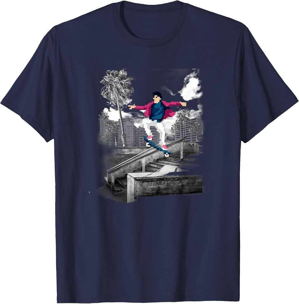 Pixel Art Skater Grinding T-Shirt