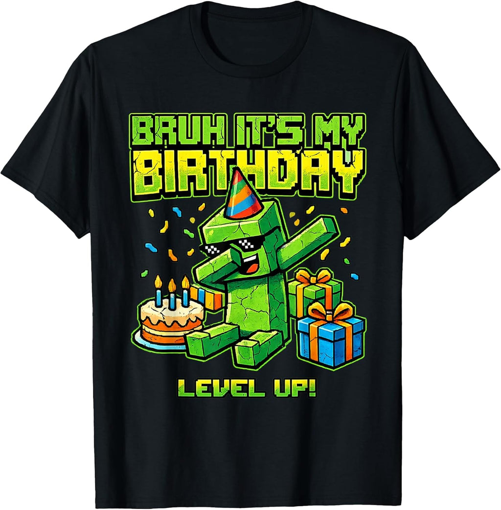 Bruh Its My Birthday Level Up Pixel Gamer Birthday Boys Kids T-Shirt