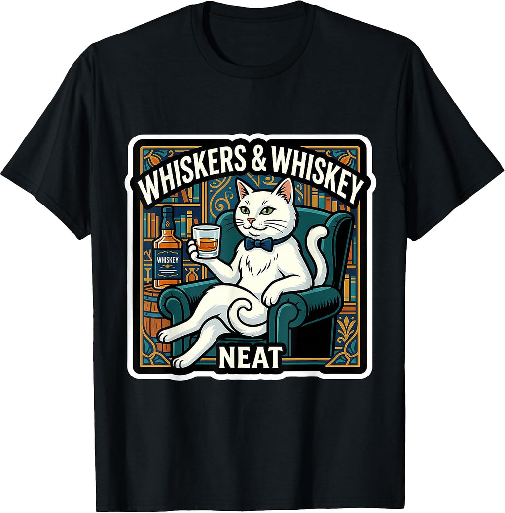 Whiskers And Whiskey Neat Funny White Cat Merch