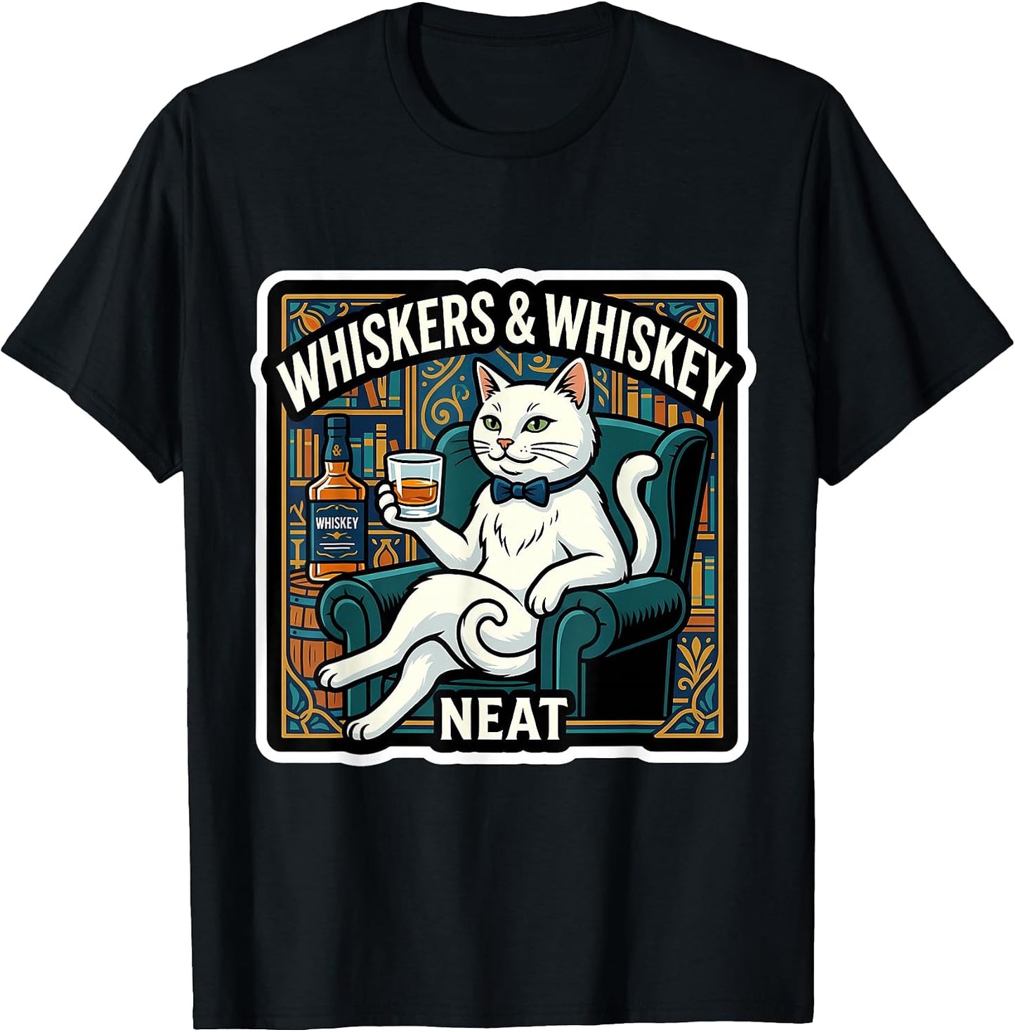 Whiskers And Whiskey Neat Funny White Cat Merch