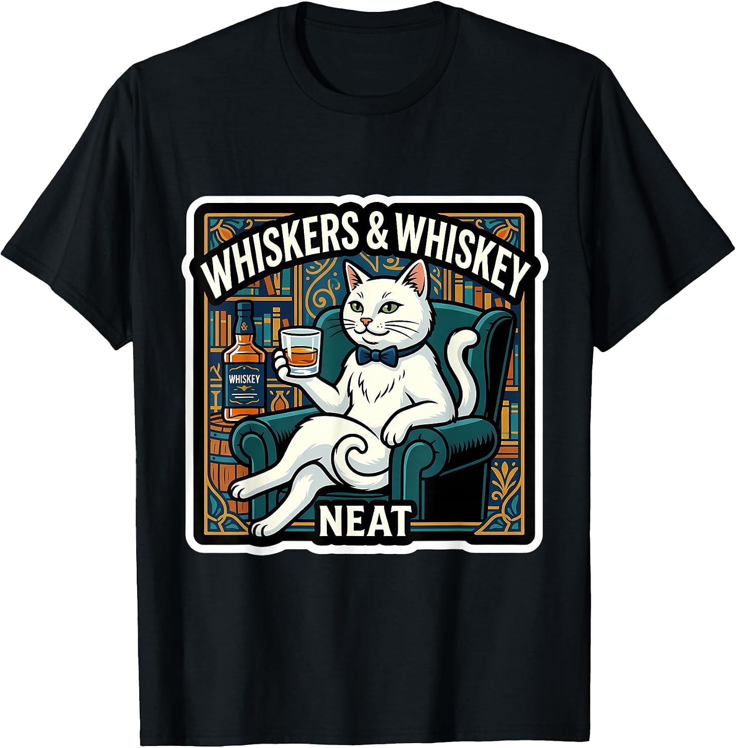 Whiskers And Whiskey Neat Funny White Cat Merch