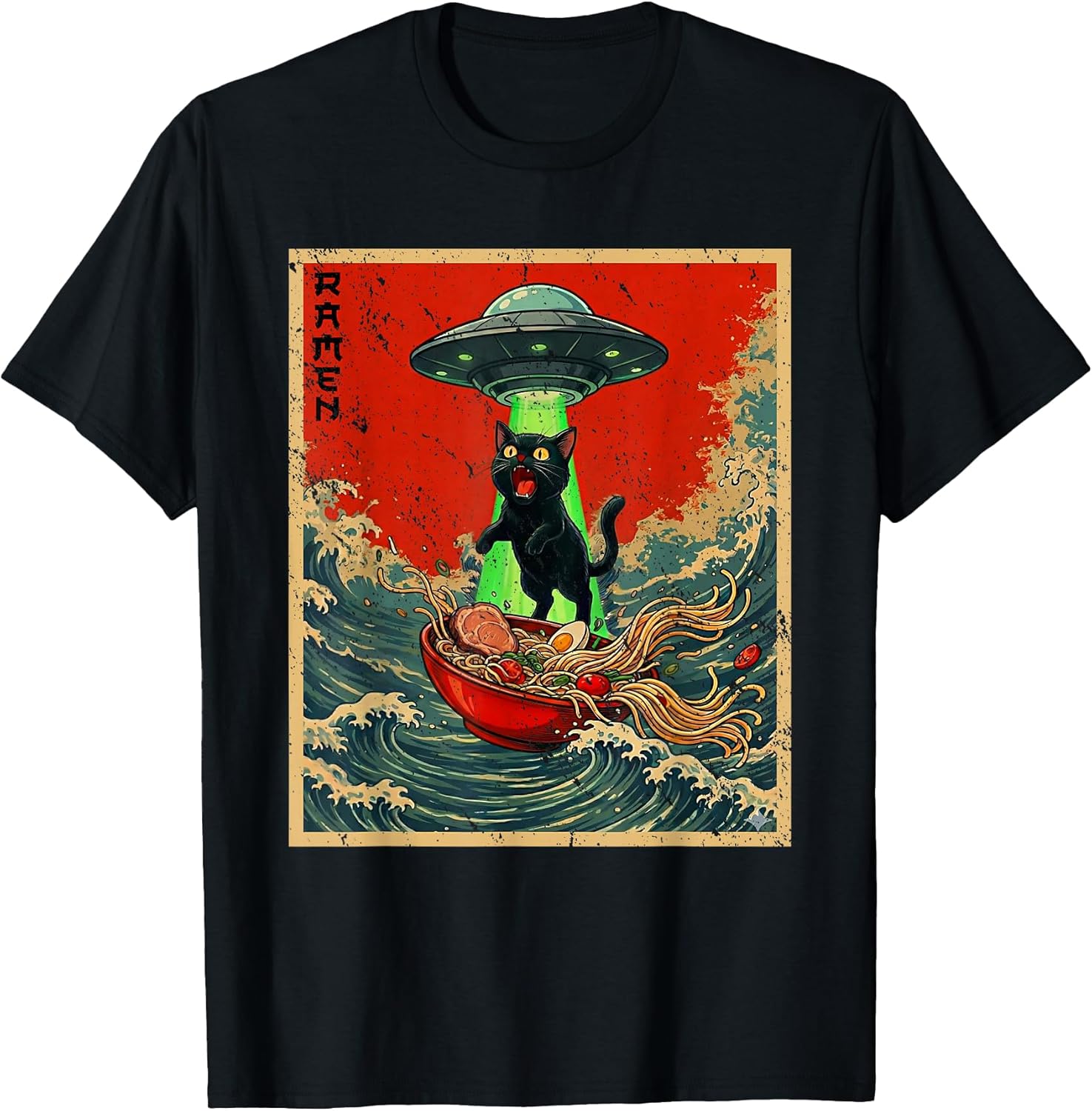 Cat Ramen UFO Japanese Anime Graphic Tees Men Women Teens T-Shirt