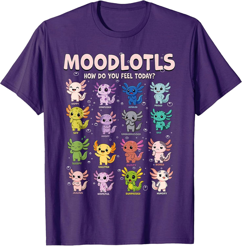 Cute Axolotl Mood Chart Kawaii Animal Emotion Moodlotls T-Shirt