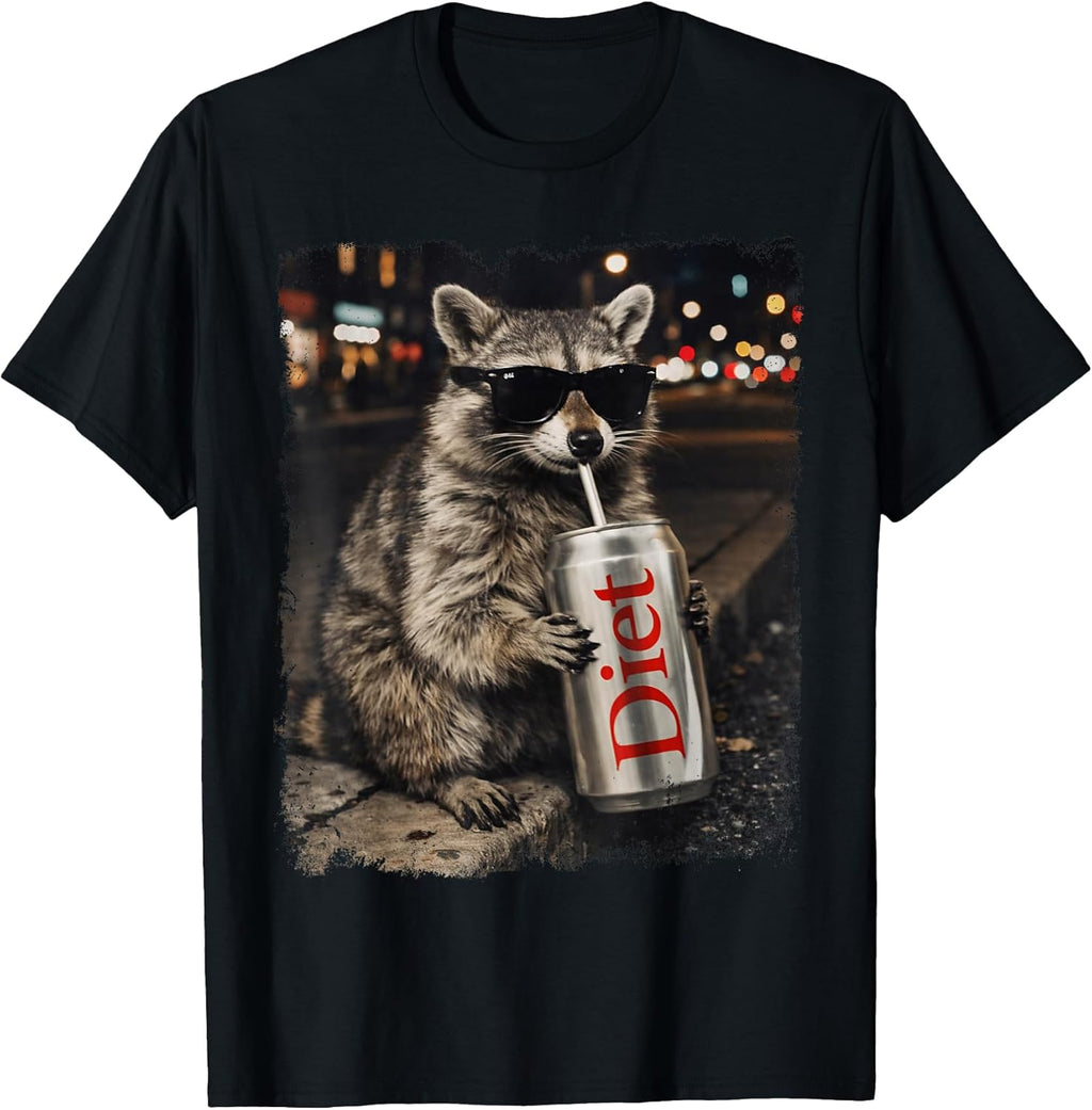 Funny Raccoon Drinking Diet Soda Funny Animal Meme Raccoon T-Shirt
