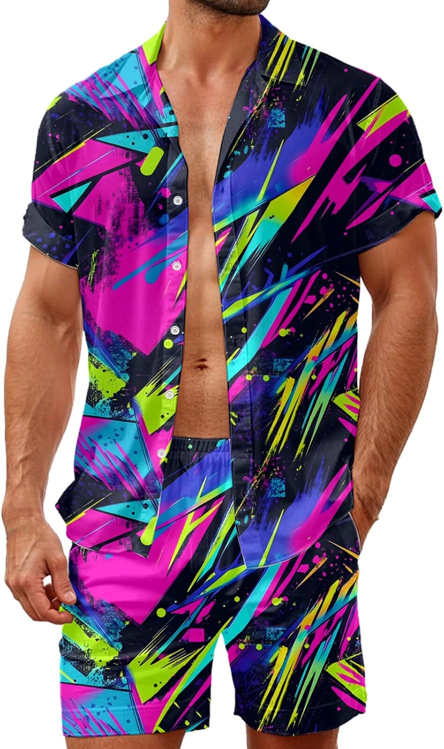 Christmas Hawaiian Shirt Mens 2 Piece Outfit Tropical Shirts Short Sleeve Beach Outfit Party
