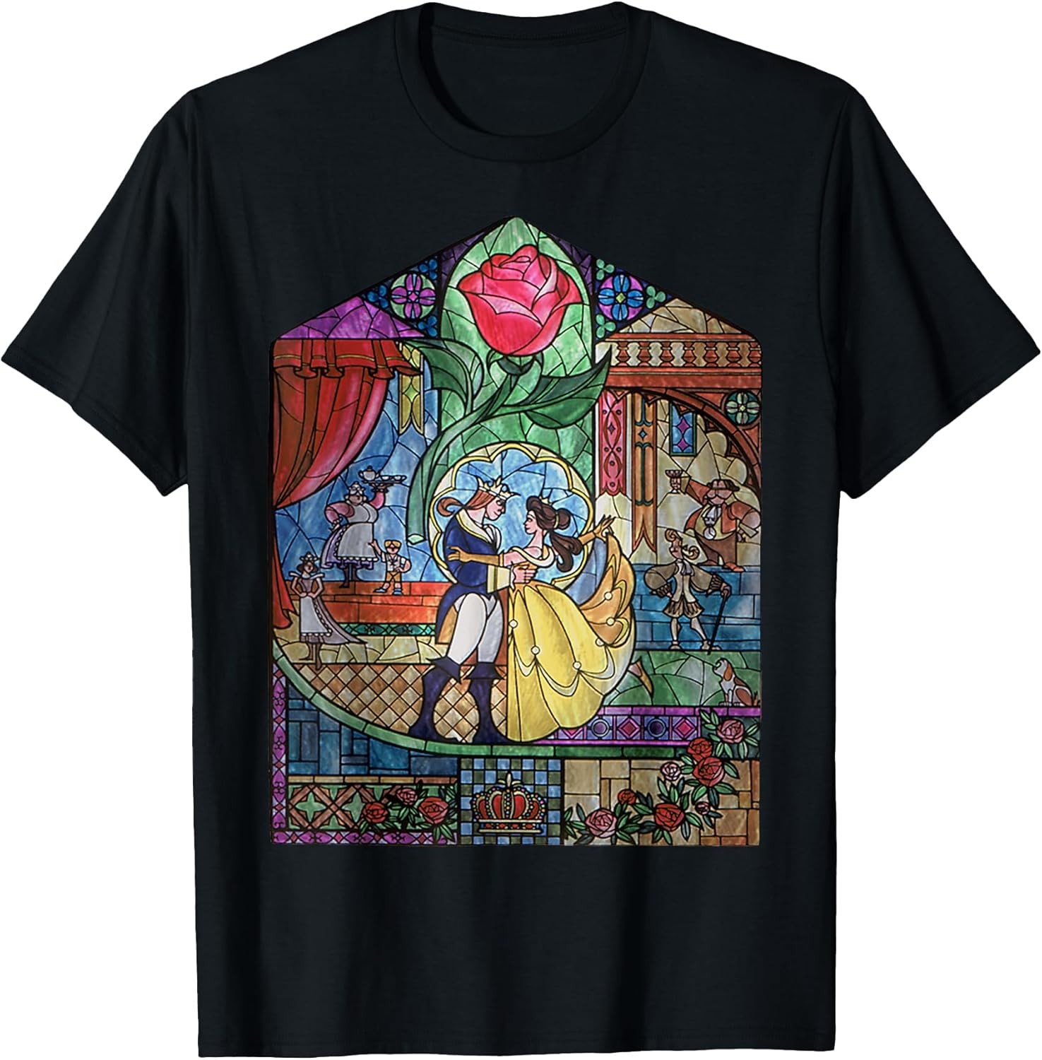 Beauty and The Beast Enchanted Stained Glass Window T-Shirt