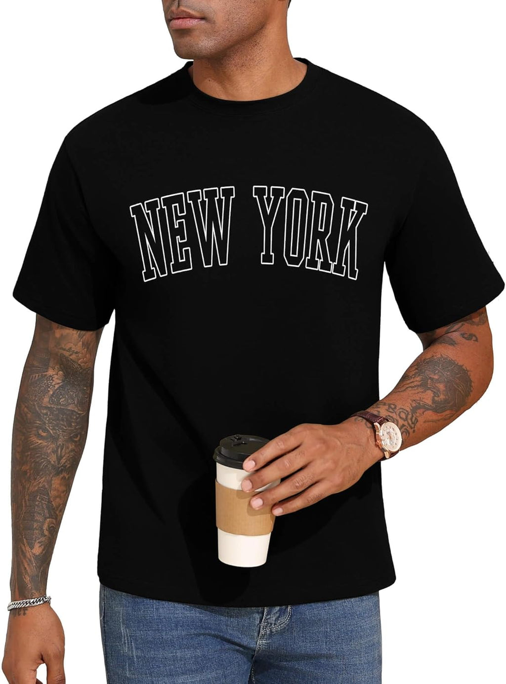 Mens T Shirts New York Letter Graphic Print Short Sleeve Summer Top 100% Cotton Casual Tees for Men
