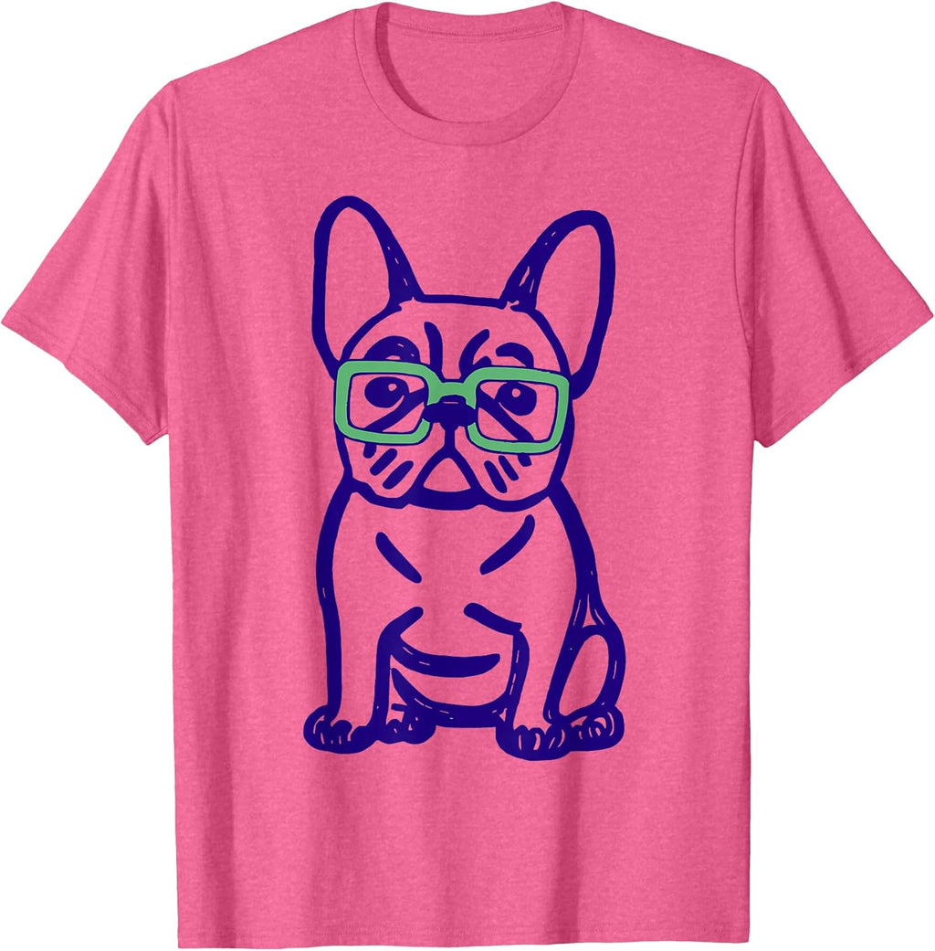 Cute French Bulldog Graphic with Glasses Pop Art Frenchie T-Shirt