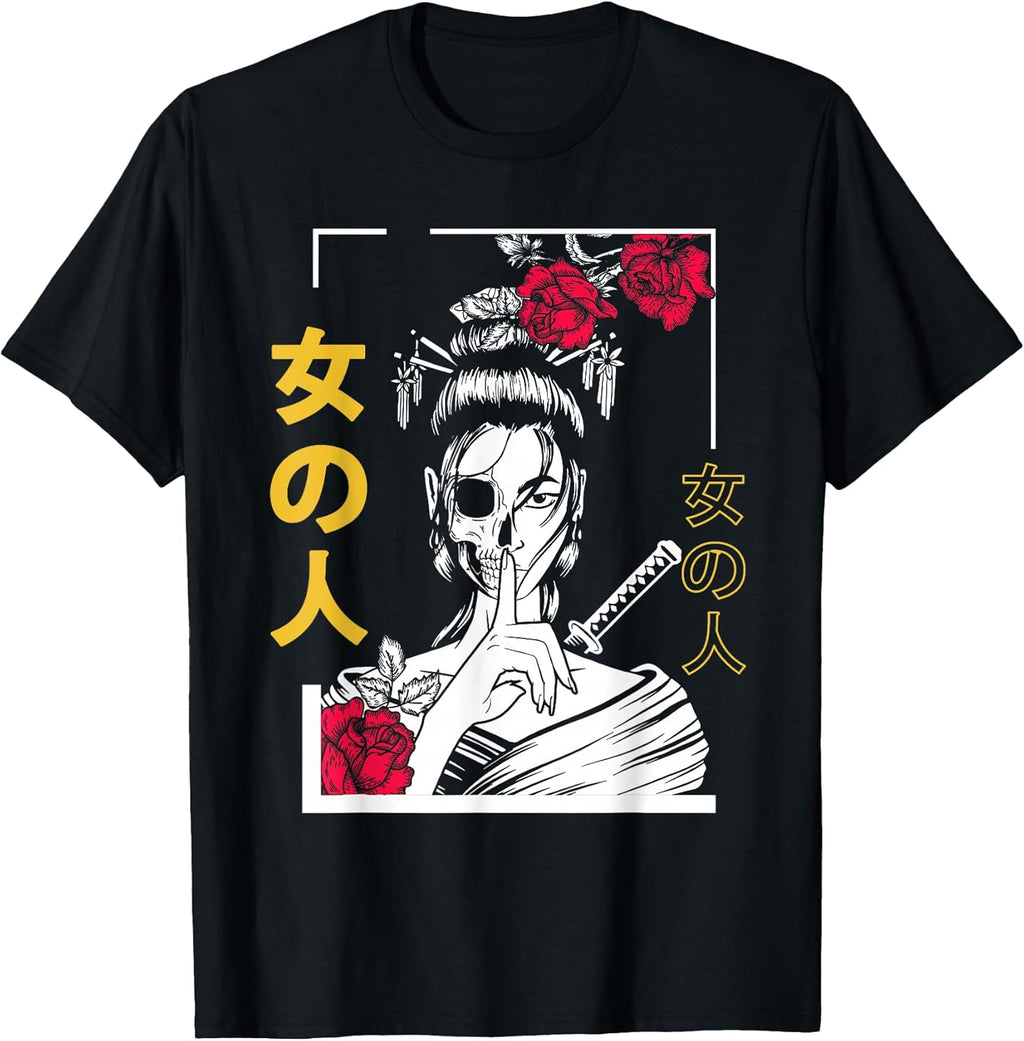 Japanese Samurai Floral Warrior Geisha Woman Tokyo Anime T-Shirt