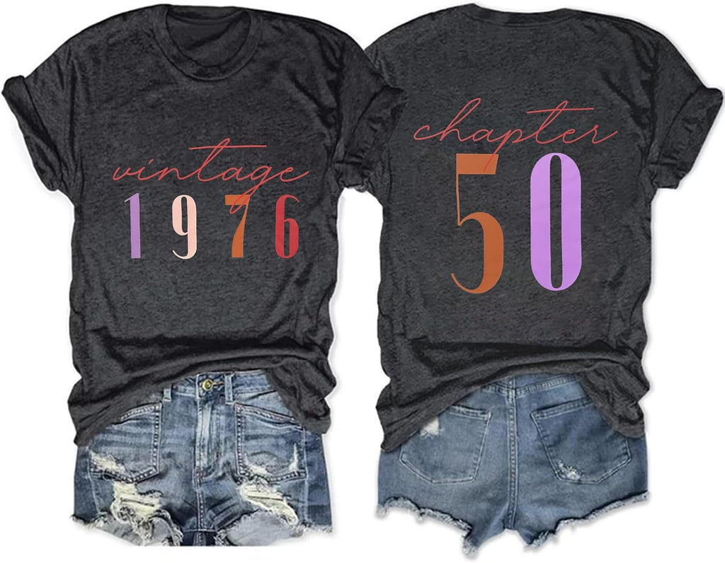 50th Birthday Shirt for Women Vintage 1976 T-Shirt Casual Short Sleeve 50 Years Old Birthday Party Tee Tops