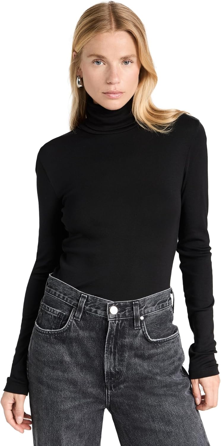 Women's 1x1 Rib Classic Long Sleeve Turtleneck Top