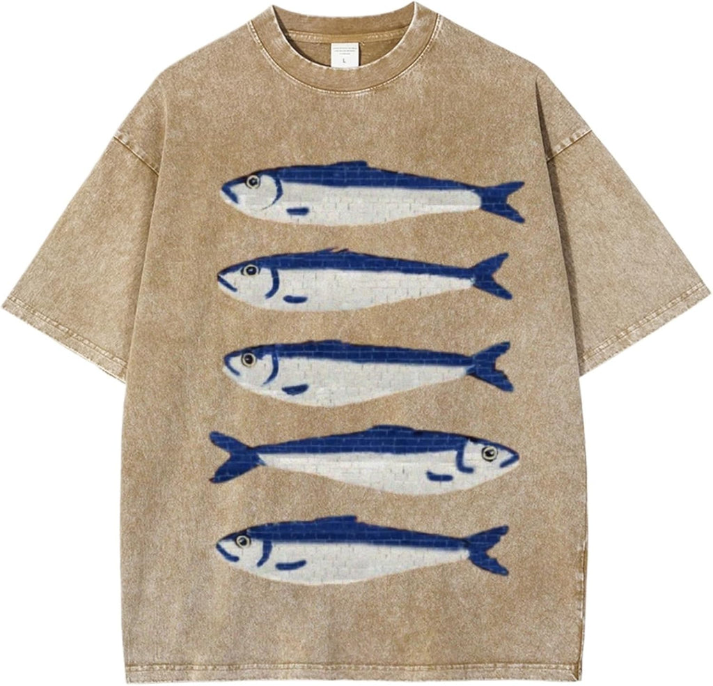 Women Oversized Graphic Tee Fisherman Core Aesthetic Y2k Grunge Fish Print T-Shirts Streetwear Summer 2025