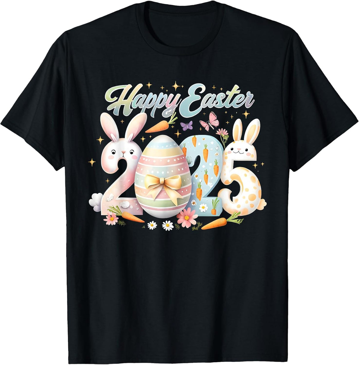 Happy Easter 2025 Bunny Rabbit Face Easter Day Women Girls T-Shirt