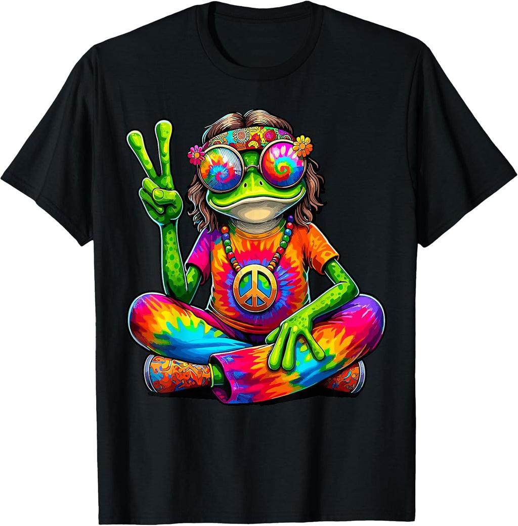 Hippie Tie Dye Frog 60's 70's Hippie Peace Sign T-Shirt
