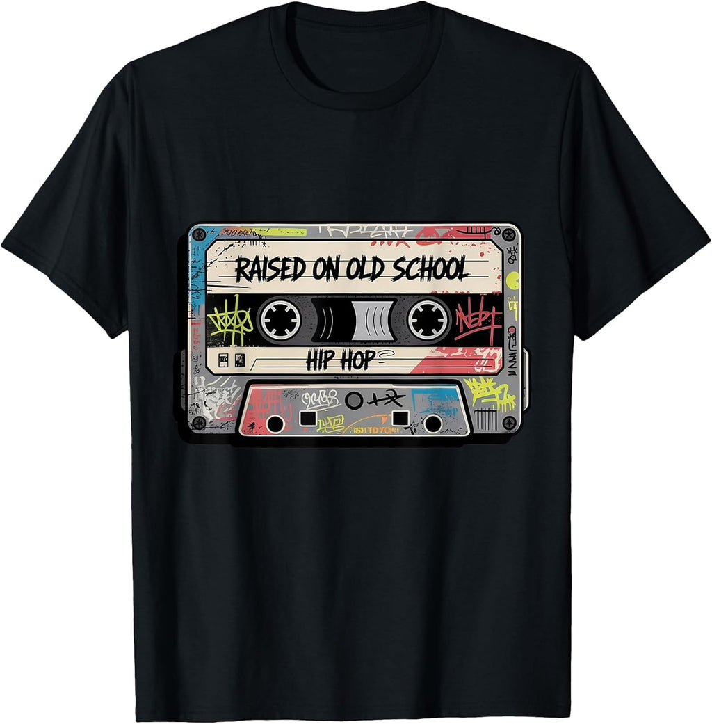 Raised On Oldschool Hip Hop Music Graffiti Art Cassette Tape T-Shirt