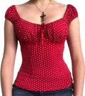 Women Fairy Grunge Shirt Summer Cap Sleeve Lace Up Polka Dot Milkmaid Tops Vinatge E-Girls Aesthetic Clothes