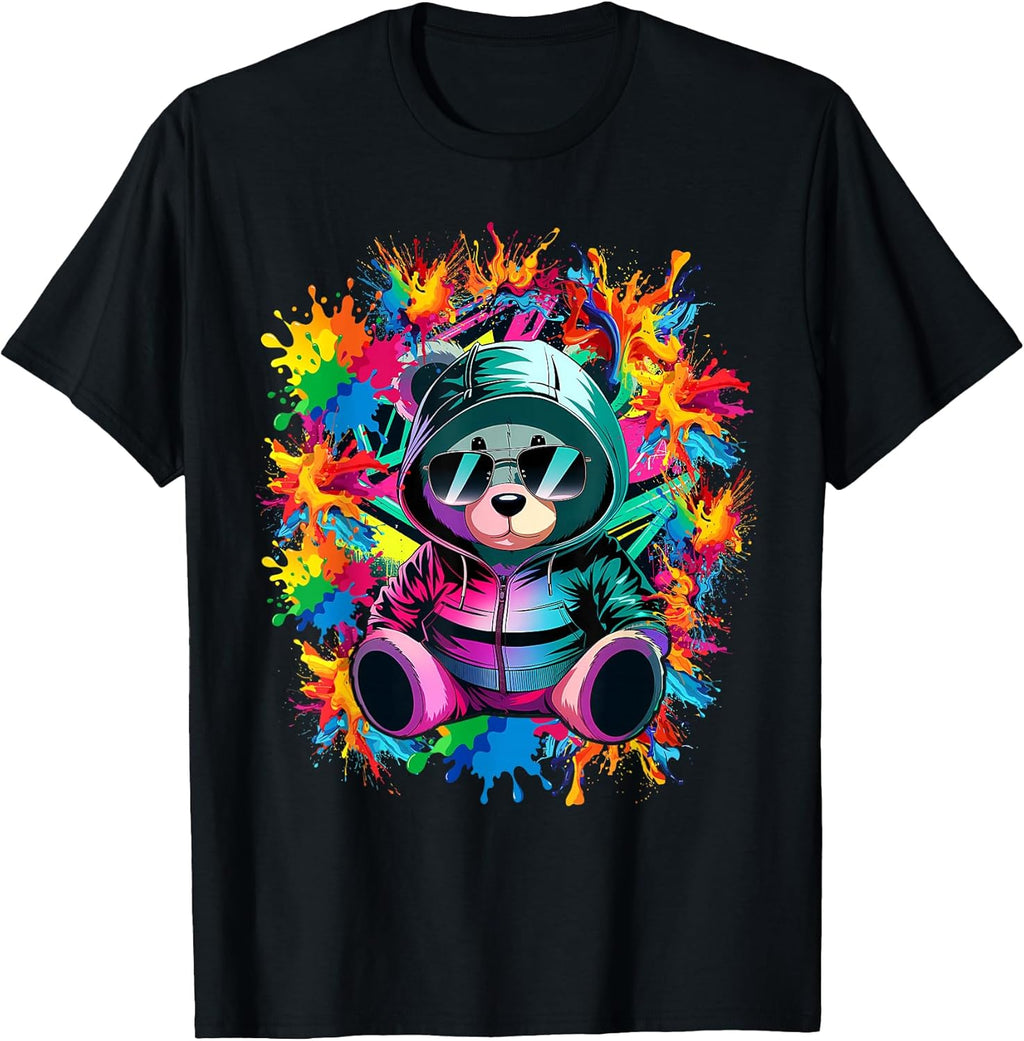 Swag Bear With Cool Glasses Urban Hip Hop Graffiti Art Style T-Shirt