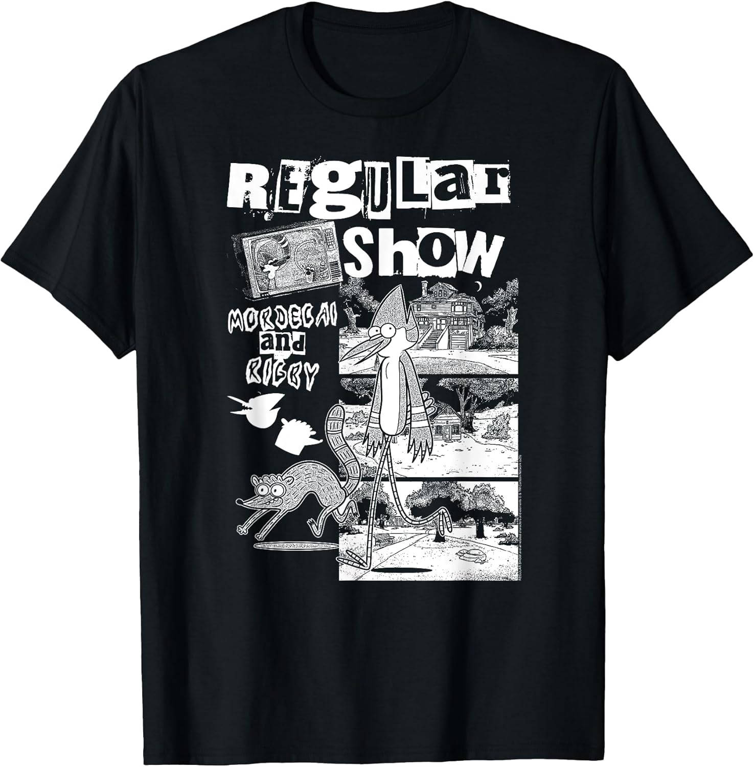 Punk Zine Black and White Collage Cartoon T-Shirt