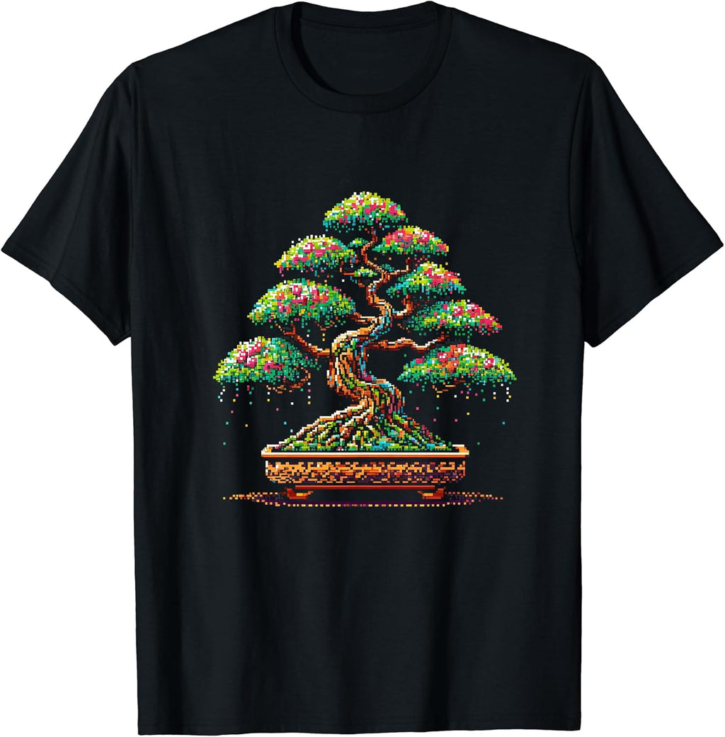 Cool Bonsai Tree Japanese Pixel Art Style Gardening Zen T-Shirt