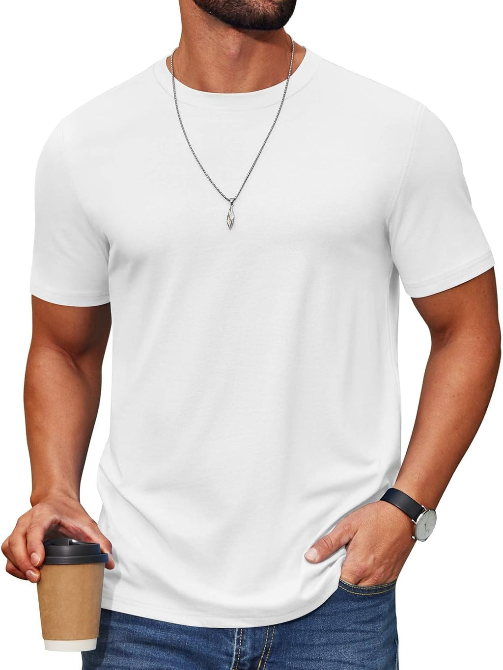 Men's T Shirt Short Sleeve Cotton Blend T-Shirts Crew Neck Casual Summer Basic Tee Shirts