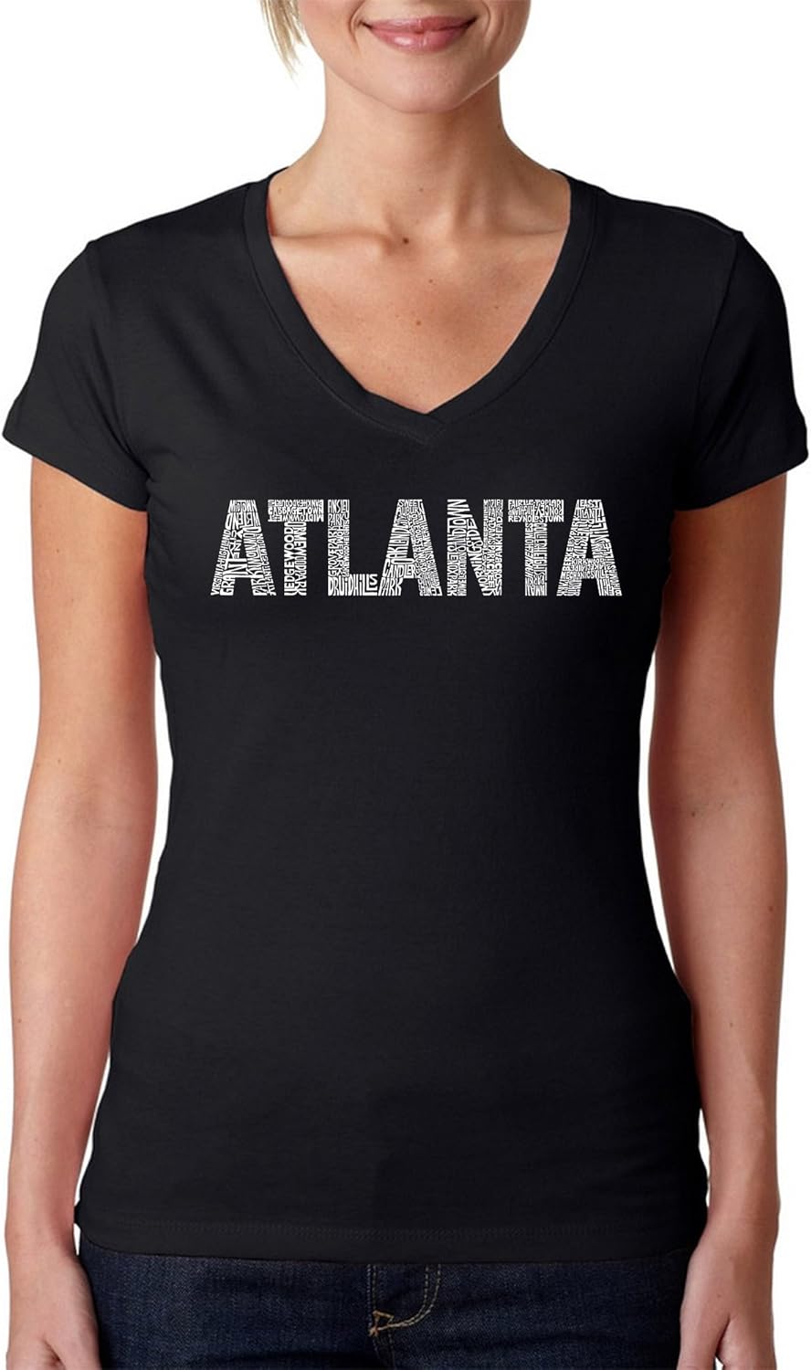 Women's Word Art V-Neck T-Shirt - Atlanta Neighborhoods Word Art