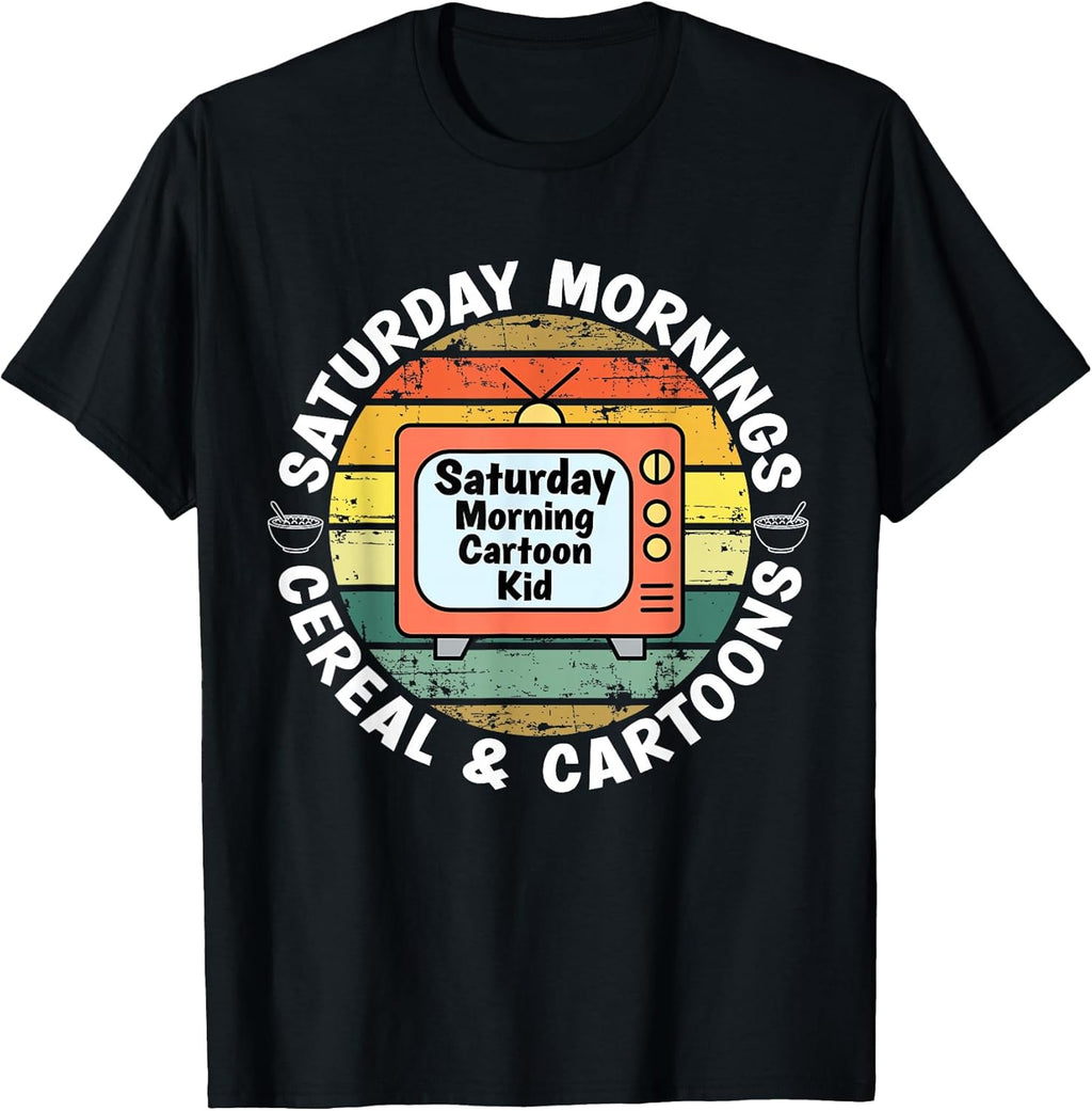 70s 80s 90s Retro Kid Saturday Mornings Cereal and Cartoons T-Shirt