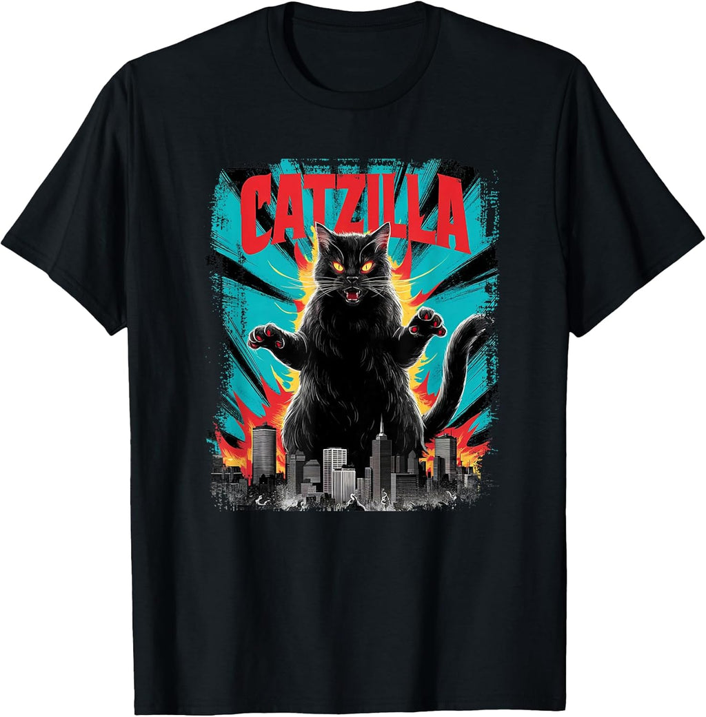 Catzilla Funny Cat Graphic Japanese Cityscape T-Shirt