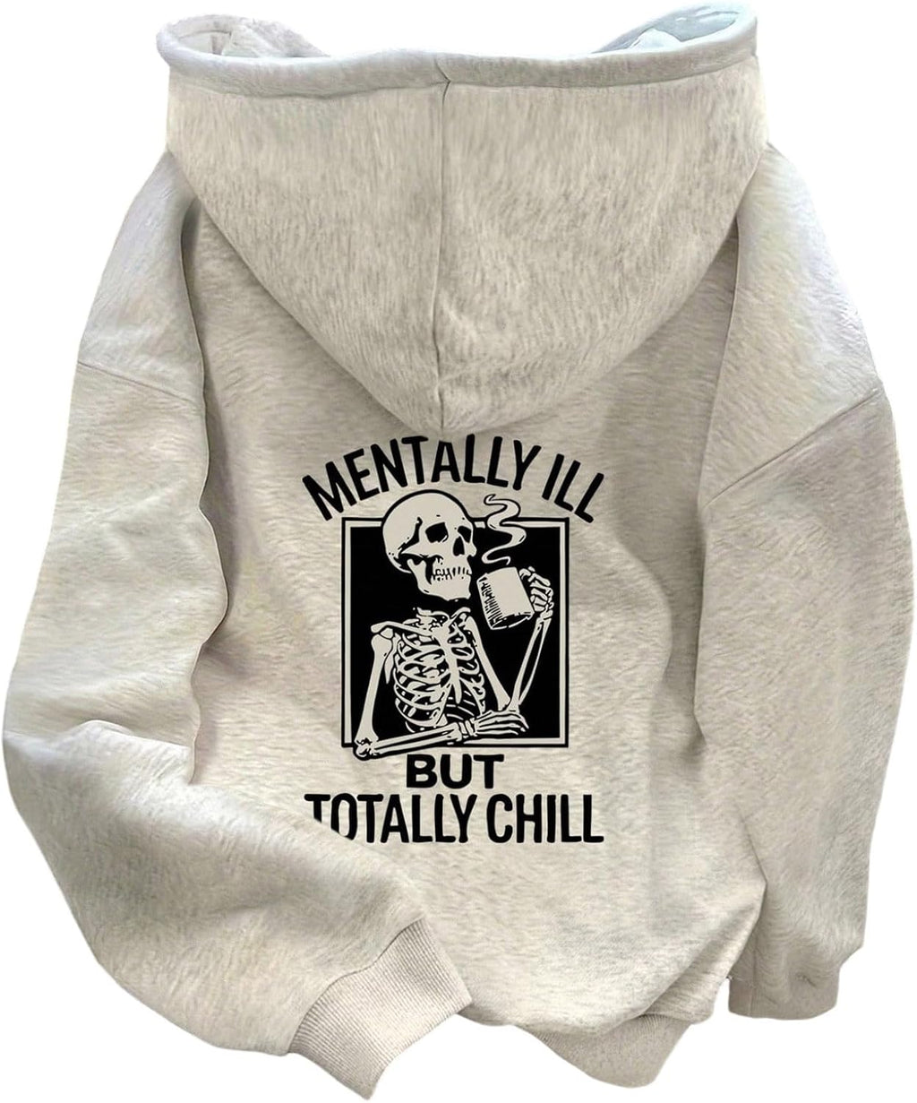 Women's Skull Graphic Hoodies Long Sleeve Hooded Halloween Sweatshirt Drawstring Pullover Tops