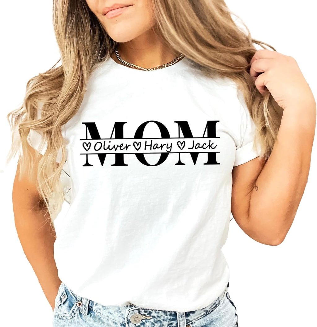 Custom Mom Shirt with Kids Names Personalized Mama Shirt for Women Momma Tshirt for Mom Birthday Gifts for Women