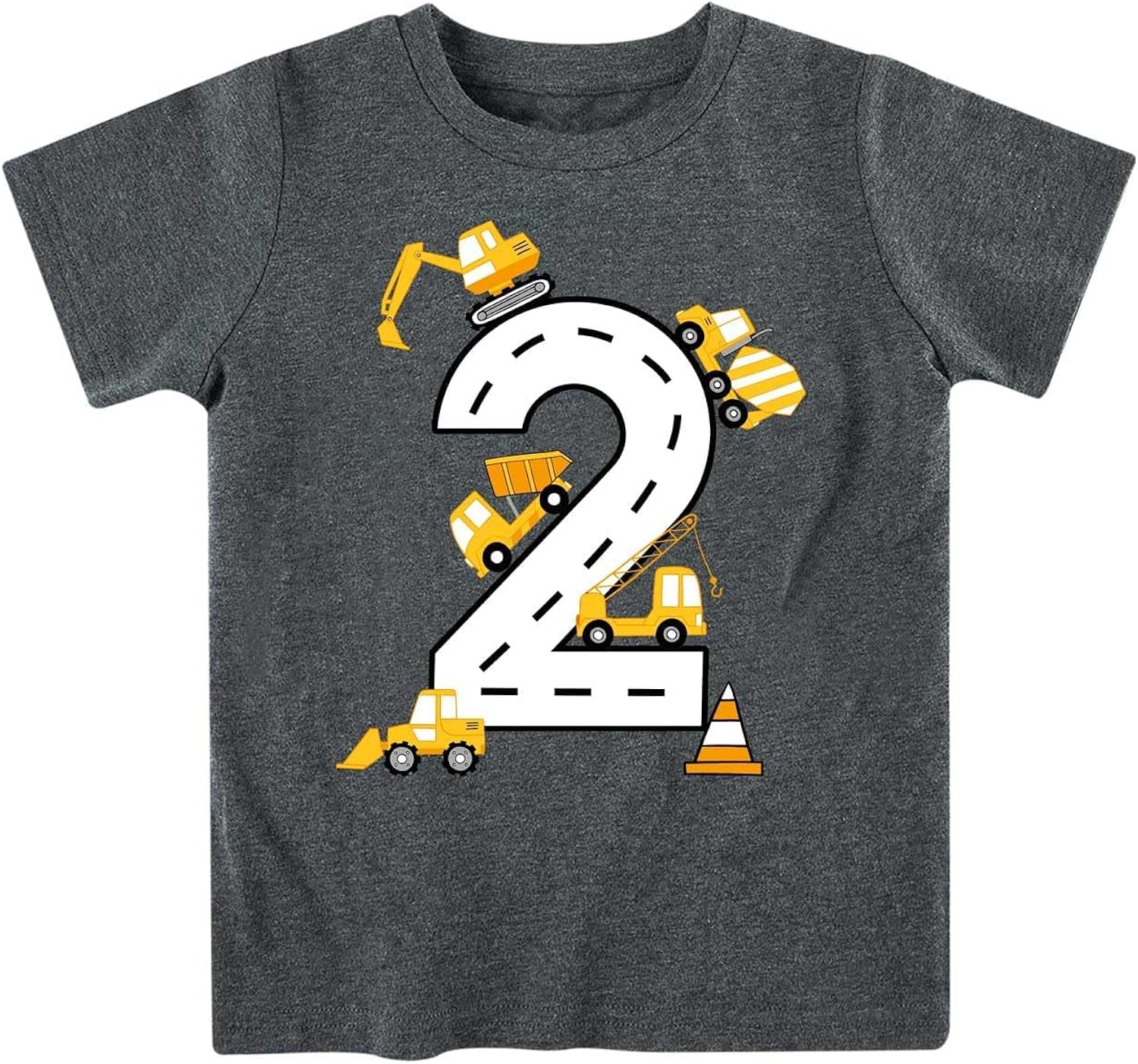 2-5 Years Birthday Boy Shirt Construction Party T-Shirts Excavator Cotton Short Sleeve Tee Dark Grey