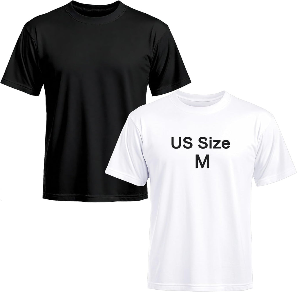 2 PCS Blank T Shirts Polyester Black and White Crew Neck Short Sleeve Unisex Tee for Sublimation HTV Daily Wear