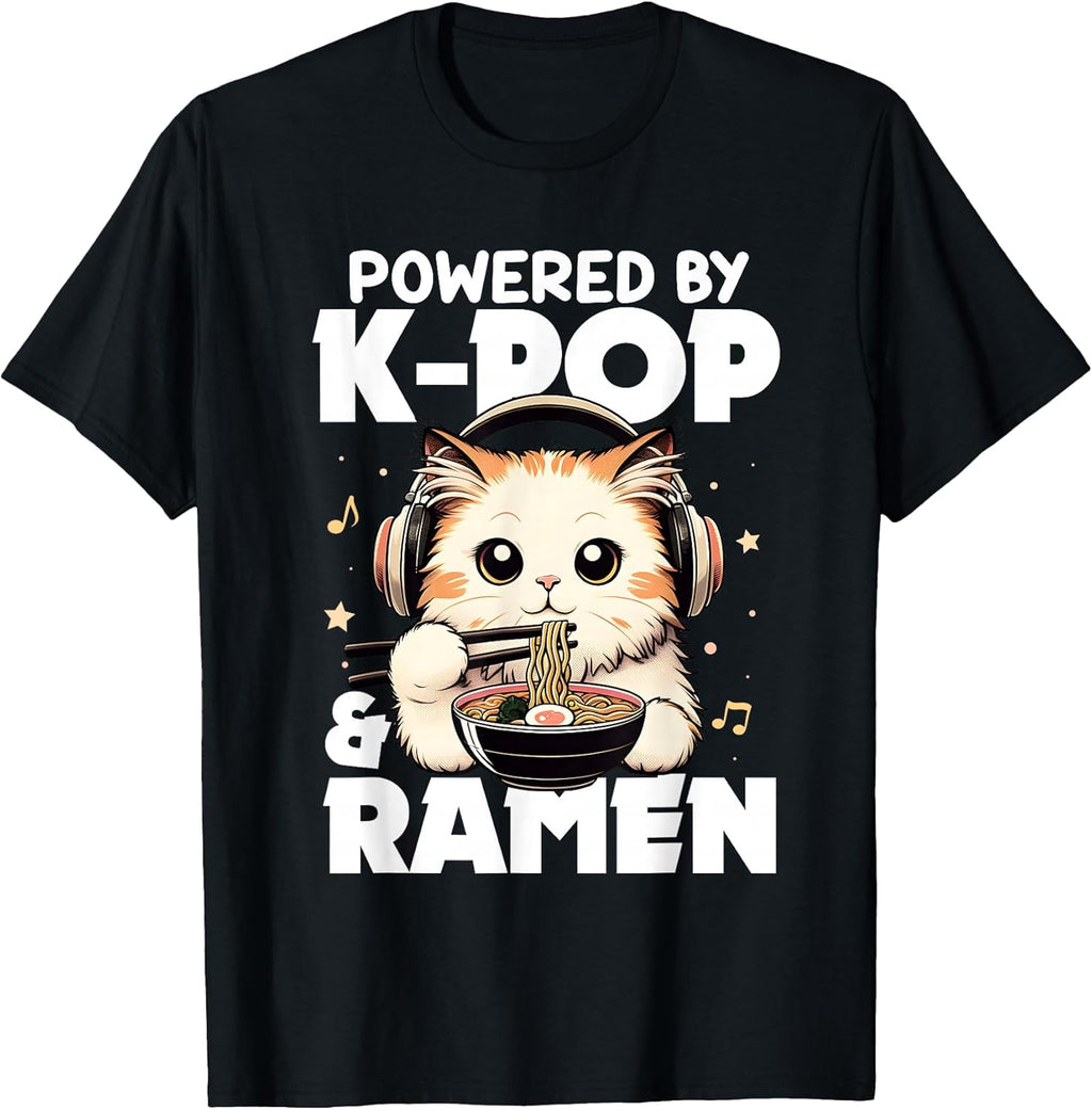 Kawaii Powered by K-Pop and Ramen Cute Kpop Cat Music T-Shirt